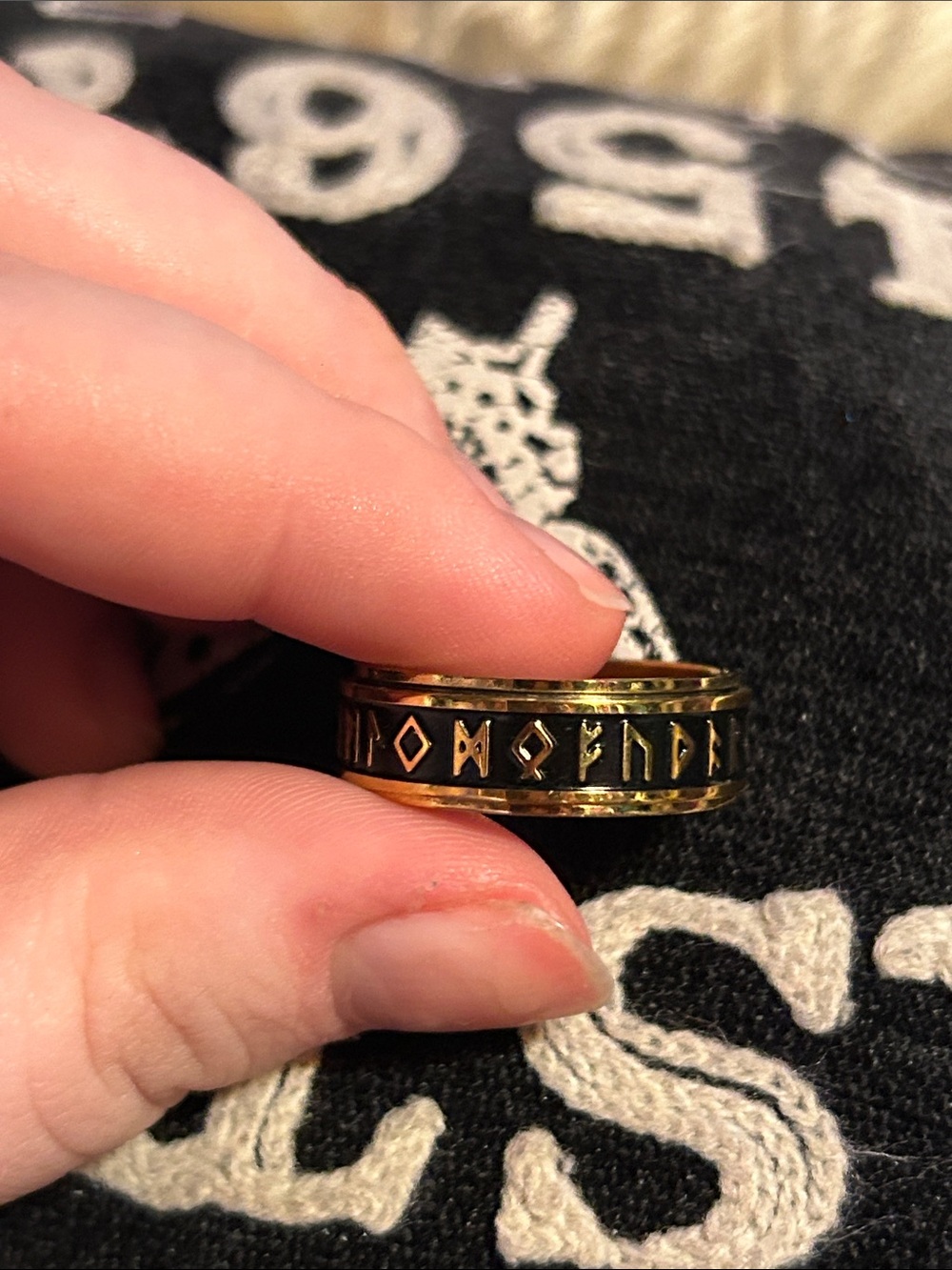 Gold and Black Rune Spinner Ring